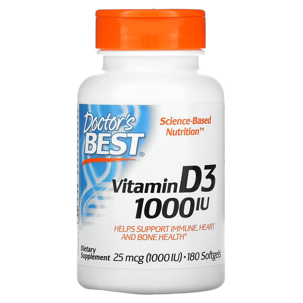 Doctor's Best, Vitamin D3, 25 mcg (1.000 IU), 180 Weichkapseln