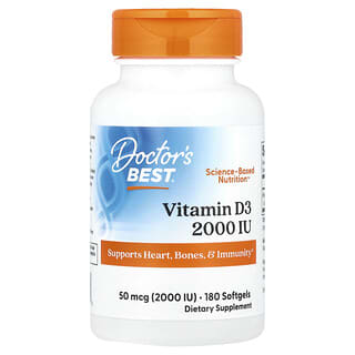 Doctor's Best, витамин D3, 50 мкг (2000 МЕ), 180 капсул