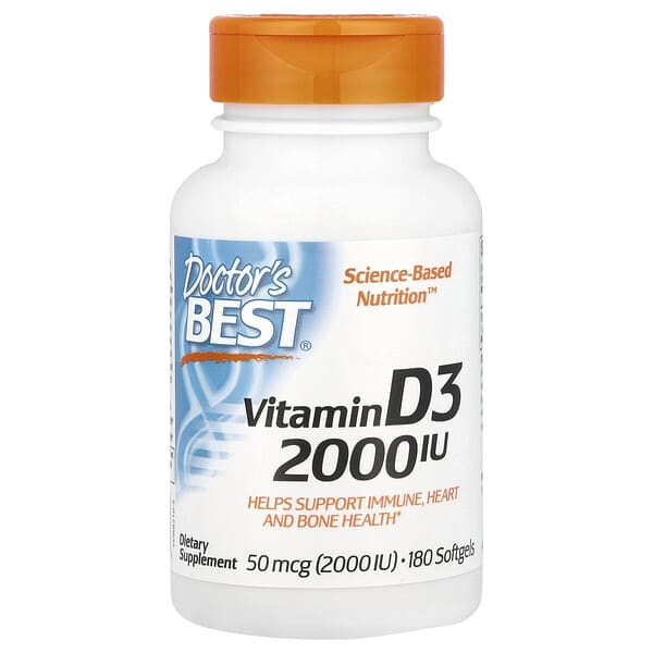 Doctor's Best, 維生素 D3,50 微克(2,000 國際單位),180 粒軟凝膠