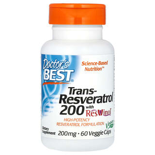 Doctor's Best, Trans-resvératrol 200 avec ResVinol, 200 mg, 60 capsules végétariennes