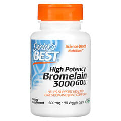 Doctor's Best, высокоэффективный бромелаин, 3000 GDU, 500 мг, 90 растительных капсул