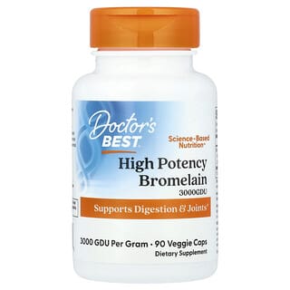 Doctor's Best, Yüksek Potansiyelli Bromelain 3000 GDU, 500 mg, 90 Bitkisel Kapsül