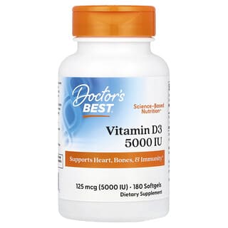 Doctor's Best, Vitamina D3, 125 mcg (5.000 UI), 180 Cápsulas Softgel