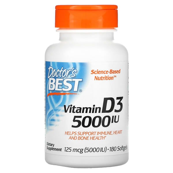 Doctor's Best, Vitamina D3, 125 mcg (5.000 UI), 180 Cápsulas Softgel