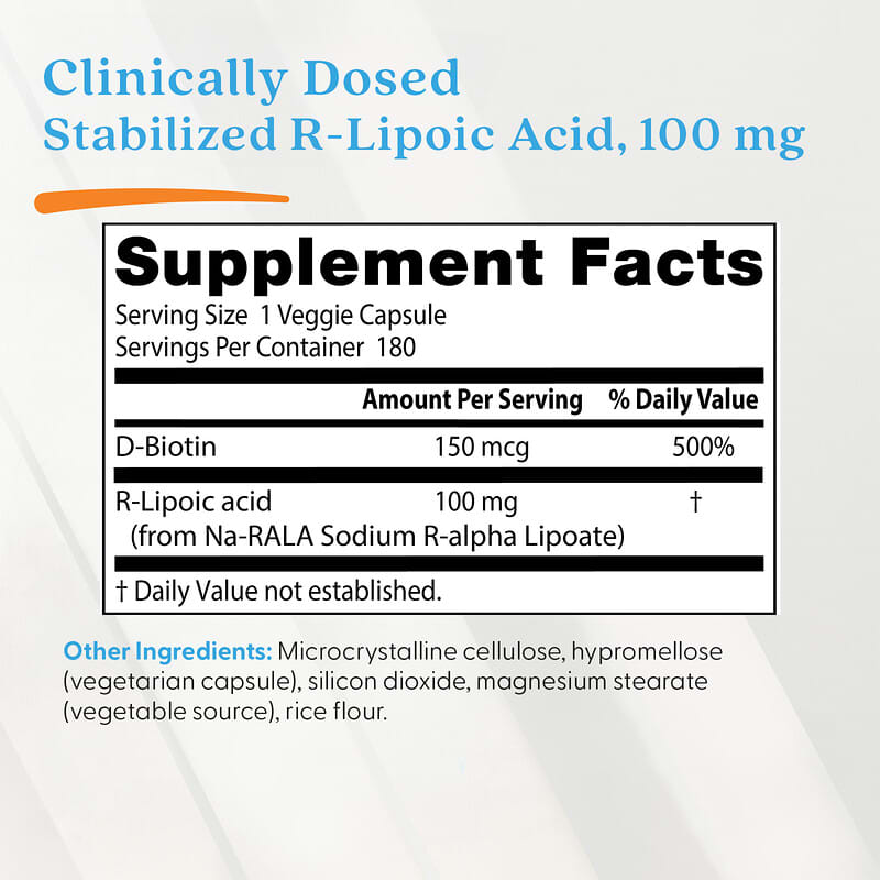 安定型R-リポ酸、100mg、ベジカプセル180粒