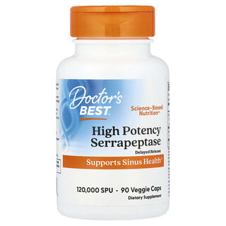 Doctor's Best, High Potency Serrapeptase, leistungsstarke Serrapeptase, 120.000 SPU, 90 pflanzliche Kapseln