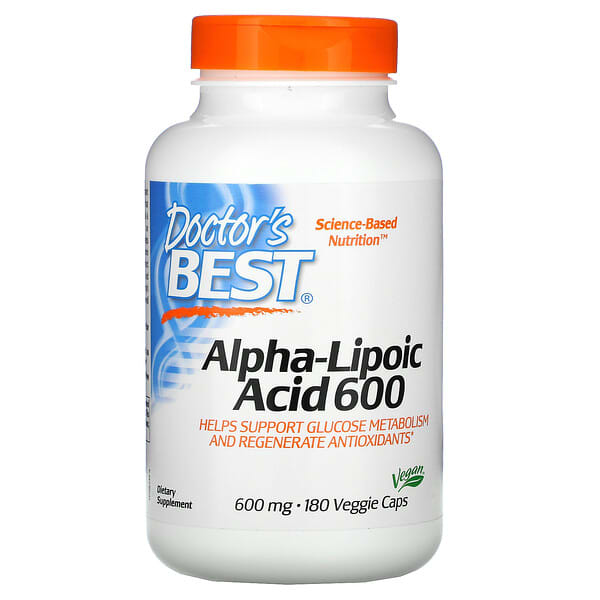 Doctor's Best, Ácido alfa-lipoico 600, 600 mg, 180 cápsulas vegetales