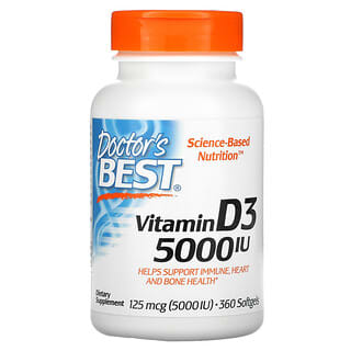 Doctor's Best, Vitamine D3, 125 µg (5000 UI), 360 capsules à enveloppe molle