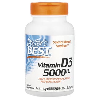 Doctor's Best, ビタミンD3、125mcg（5,000 IU）、ソフトジェル360粒