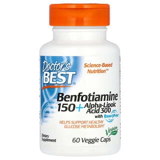 Doctor's Best, Benfotiamina 150 + Acido alfa lipoico 300, 60 capsule vegetali