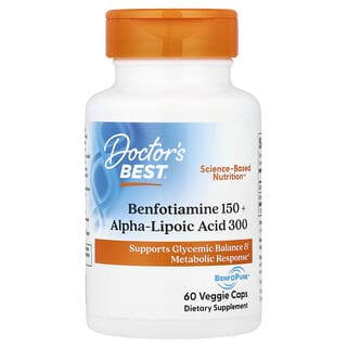 Doctor's Best, Benfotiamine 150 + Acide alpha-lipoïque 300, 60 capsules végétariennes