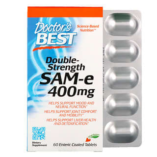 Doctor's Best, SAM-e, Double-Strength, 400 mg, 60 Comprimidos Revestidos Entericamente