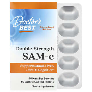 Doctor's Best, SAM-e, Dosagem Dupla, 400 mg, 60 Comprimidos com Revestimento Entérico