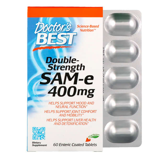 Doctor's Best, SAM-e、ダブルストレングス、400 mg、60腸溶性コーティング錠剤