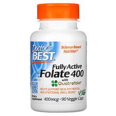 Doctor's Best, Folate 400 Totalmente Ativo com Quatrefolic, 400 mcg, 90 Cápsulas Vegetais