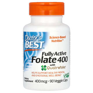 Doctor's Best, Folato completamente activo 400 con Quatrefolic, 400 mcg, 90 cápsulas vegetales