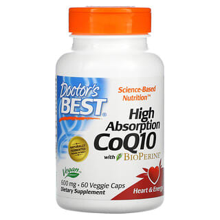 Doctor's Best, коэнзим Q10 с высокой усвояемостью и комплексом BioPerine, 600 мг, 60 вегетарианских капсул