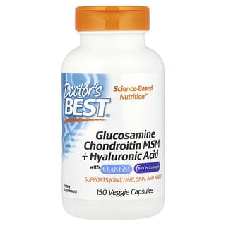 Doctor's Best, Glucosamina, condroitina, MSM y ácido hialurónico con OptiMSM®, BioCell Collagen®, 150 cápsulas vegetales