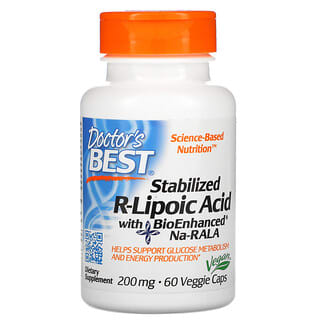 Doctor's Best, Ácido R-Lipoico Estabilizado com Na-RALA BioAumentado, 200 mg, 60 Cápsulas Vegetais