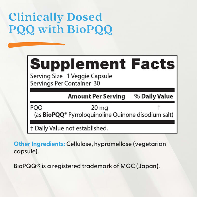 BioPQQ（バイオPQQ）配合ピロロキノリンキノン、20mg、ベジカプセル30粒