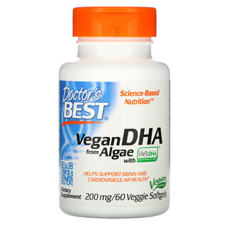Doctor's Best, DHA vegano proveniente de las algas con Life's DHA, 200 mg, 60 cápsulas blandas vegetales
