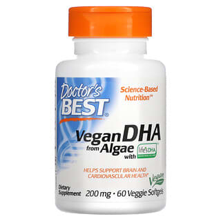 Doctor's Best, DHA vegano proveniente de las algas con Life's DHA, 200 mg, 60 cápsulas blandas vegetales