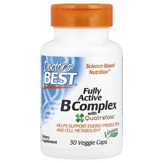 Doctor's Best, Fully Active B Complex with Quatrefolic, vollständig aktiver B-Komplex mit Quatrefolic, 30 vegetarische Kapseln