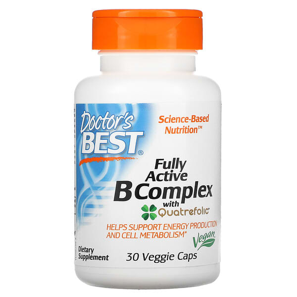 Doctor's Best, Complejo de vitaminas B completamente activo con Quatrefolic, 30 cápsulas vegetales