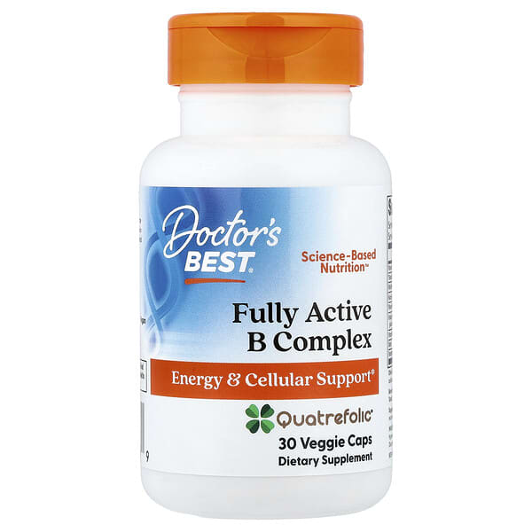 Doctor's Best, комплекс активных витаминов B с Quatrefolic, 30 вегетарианских капсул