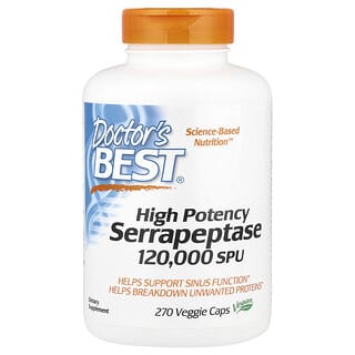 Doctor's Best, высокоэффективная серрапептаза, 120 000 SPU, 270 вегетарианских капсул