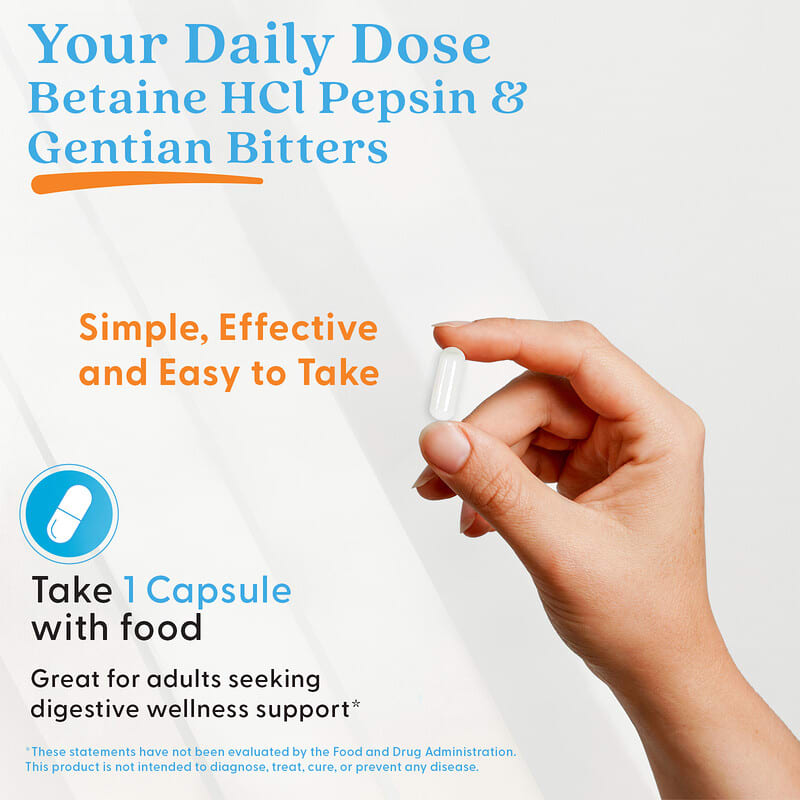 Betaine HCl, Pepsin and Gentian Bitters, 360 Capsules