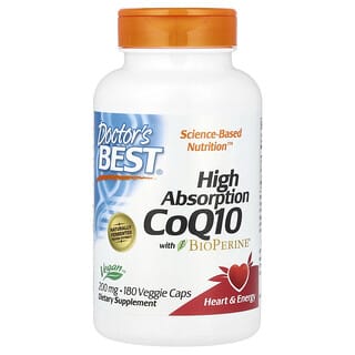 Doctor's Best, High Absorption CoQ10 with BioPerine, hoch absorbierbares CoQ10 mit BioPerine, 200 mg, 180 pflanzliche Kapseln