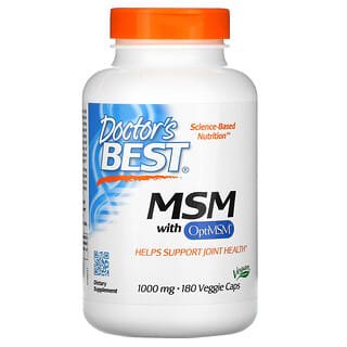 Doctor's Best, MSM con OptiMSM, 1000 mg, 180 cápsulas vegetales