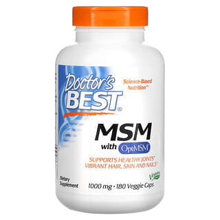 Doctor's Best, MSM com OptiMSM, 1.000 mg, 180 Cápsulas Vegetais