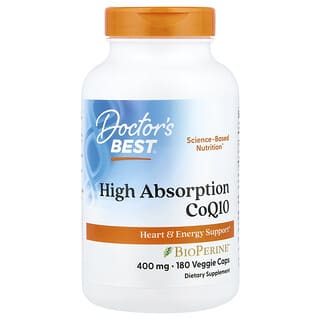 Doctor's Best, CoQ10 de alta absorción con BioPerine®, 400 mg, 180 cápsulas vegetales