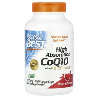 Doctor's Best, High Absorption CoQ10 with BioPerine, hoch absorbierbares CoQ10 mit BioPerine, 400 mg, 180 pflanzliche Kapseln