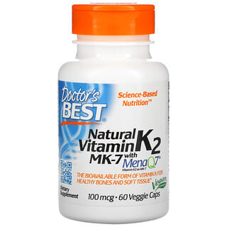 Doctor's Best, Vitamina K2 MK-7 Natural com MenaQ7, 100 mcg, 60 Cápsulas Vegetais 