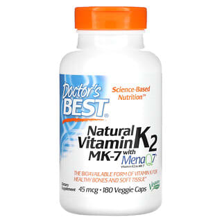 Doctor's Best, Vitamina K2 natural en forma de MK-7 con MenaQ7, 45 mcg, 180 cápsulas vegetales