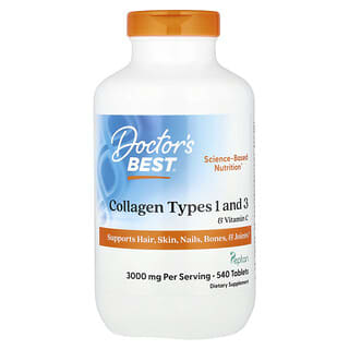 Doctor's Best, Colágeno de tipo 1 y 3 y vitamina C, 540 comprimidos