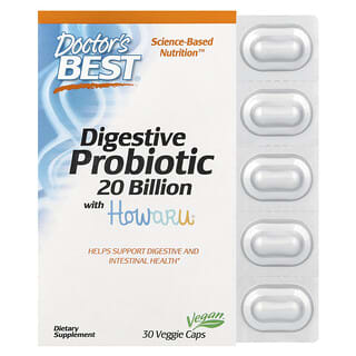 Doctor's Best, Digestive Probiotic 20 Billion with Howaru, 30 Veggie Caps