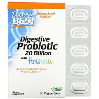 Doctor's Best, Digestive Probiotic with Howaru, 20 Billion CFU, 30 Veggie Caps