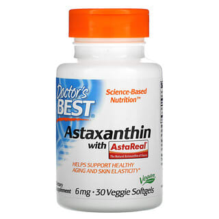 Doctor's Best, Astaxantina com AstaReal, 6 mg, 30 Cápsulas Softgel Vegetais