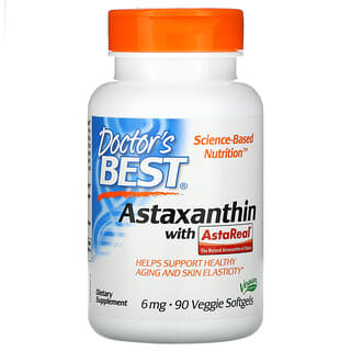 Doctor's Best, Astaxanthin with AstaReal، بحجم 6 ملجم من 90 كبسولة نباتية هلامية