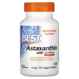 Doctor's Best, Astaxanthine avec AstaReal, 6 mg, 90 capsules végétariennes à enveloppe molle