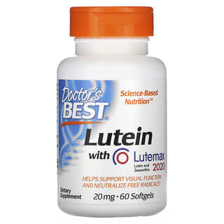 Doctor's Best, Lutéine avec Lutemax 2020, 20 mg, 60 capsules à enveloppe molle