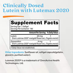 Lutemax 2020（ルテマックス2020）配合ルテイン、20mg、ソフトジェル180粒