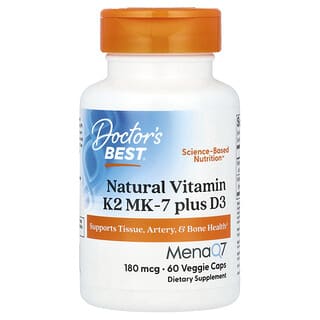 Doctor's Best, Vitamina K2 MK-7 Natural mais D3, 180 mcg, 60 Cápsulas Vegetais