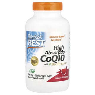 Doctor's Best, CoQ10 de alta absorción con BioPerine, 100 mg, 360 cápsulas vegetales