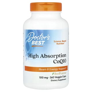 Doctor's Best, High Absorption CoQ10 with BioPerine, hoch absorbierbares CoQ10 mit BioPerine, 100 mg, 360 vegetarische Kapseln