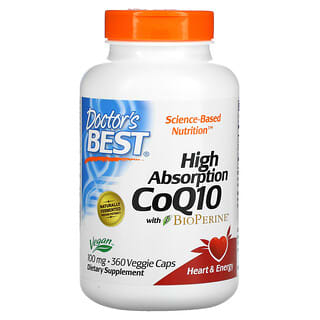 Doctor's Best, CoQ10 de Alta Absorção com BioPerine, 100 mg, 360 Cápsulas Vegetais